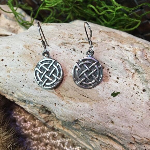 Celtic Sterling Silver Disc Earrings - Picture 2 of 5